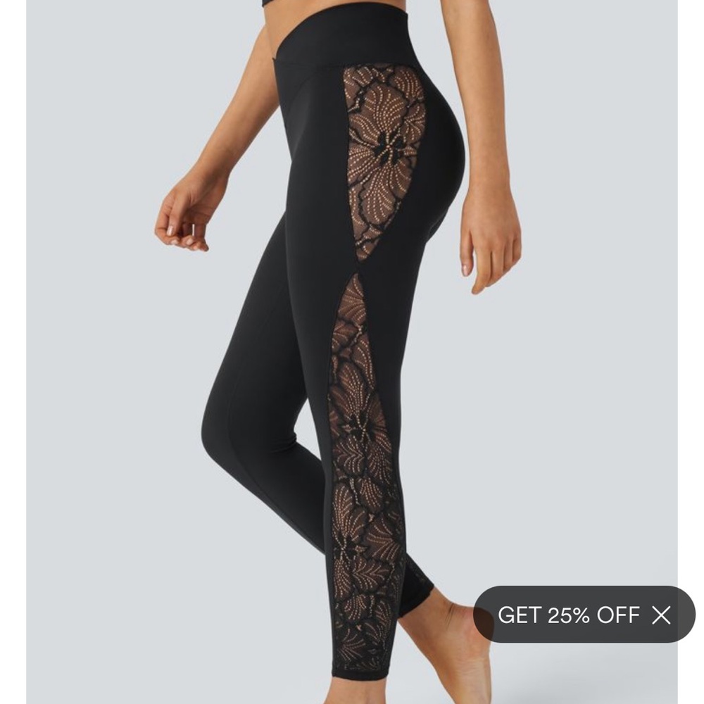 HALARA Black Lace Panel Leggings